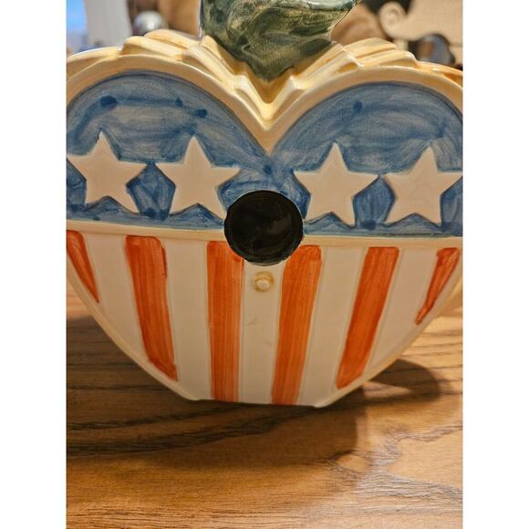 *RARE* Vintage DEPARTMENT 56 Americana Bird House TEA POT Flag 9-1/2" x 7" - Picture 2 of 5